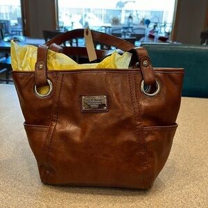 Relic soft brown man made materials faux leather double shoulder bag EUC